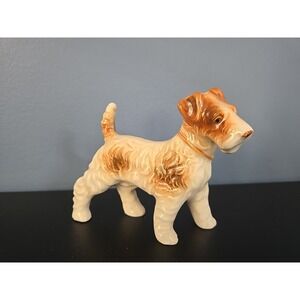 Vintage Ceramic Airedale Terrier Dog Figurine Brown and White Occupied Japan